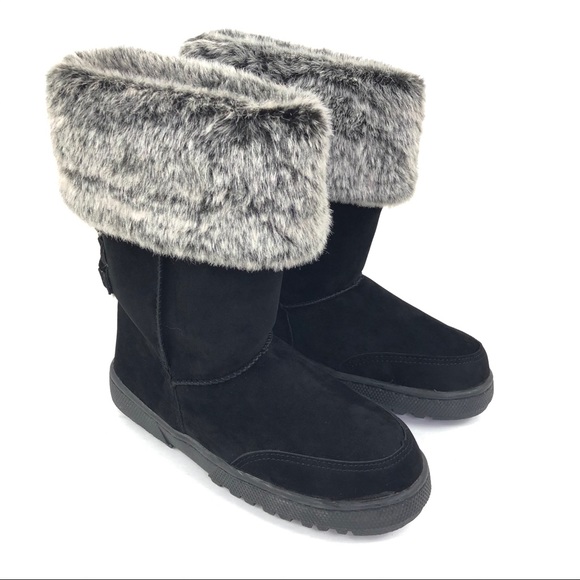 Rampage Albie Mid Calf Boots Black Faux Fur Sz 6 - Picture 1 of 8